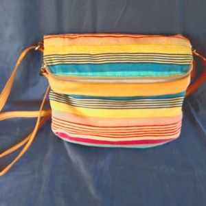 Relic vegan canvas saddle cross body hand bag purse colorful striped
